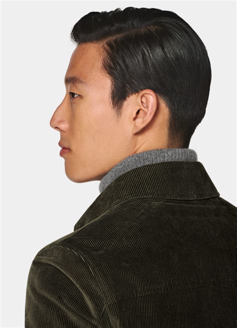 Dark Green Corduroy Bomber Jacket in Pure Cotton Corduroy | SUITSUPPLY