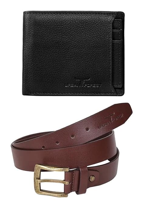 Urban Forest Dennis Black Leather Wallet + Brown Casual Leather Belt ...