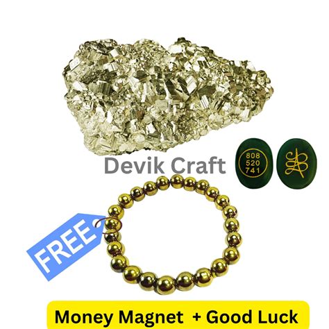 Original Golden Pyrite Crystal Raw Stone , Bracelet 8 mm & Free Green ...