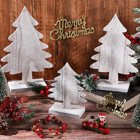 Amazon.com: Barydat 3 Pcs Wooden Christmas Tree Tabletop Decorations ...