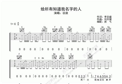 给所有知道我名字的人吉他谱_羽泉_C调弹唱 - 吉他世界