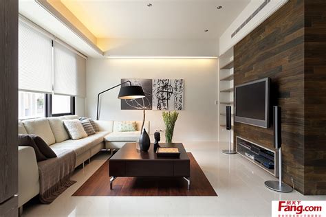 简约风格客厅实木电视机背景墙设计效果图-房天下装修效果图