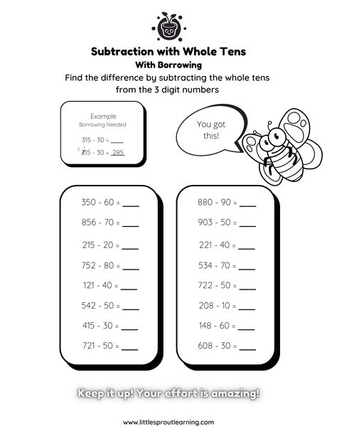 Borrowing Worksheets Subtraction Of Two 6 Digits Numbers With Borrow