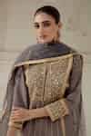Buy Grey Silk, Chanderi, Organza Embroidery Round Neck Floral Work ...