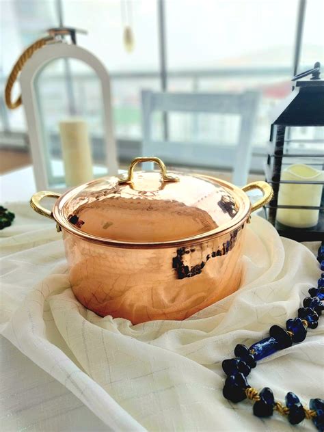 Copper Cooking Pot Set, Handmade Pure Copper Casserole Pot With Lid ...