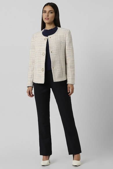 Buy Women Cream Check Casual Jacket Online - 39824274 | Van Heusen