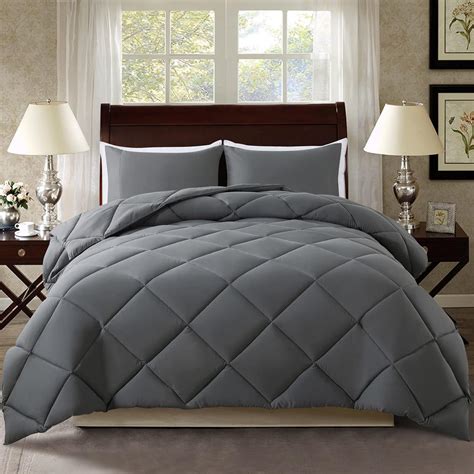 ELNIDO QUEEN Grey Queen Comforter Set with 2 Pillow Shams - 3 Pieces ...