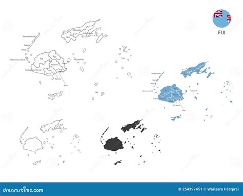 4 Style of Fiji Map Vector Illustration Have All Province and Mark the Capital City of Fiji ...