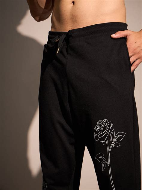 Black Rose Embroidered Relaxed Fit Jogger | Buy Men Relaxed Fit Jogger ...