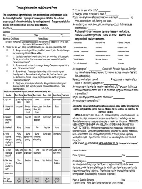 UT Tanning Information and Consent Form - Blank Fillable Template ...