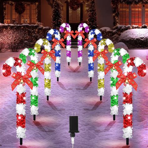 Amazon.com : Meonum 10 Pack Outdoor Candy Cane Lights with Bows, Led ...