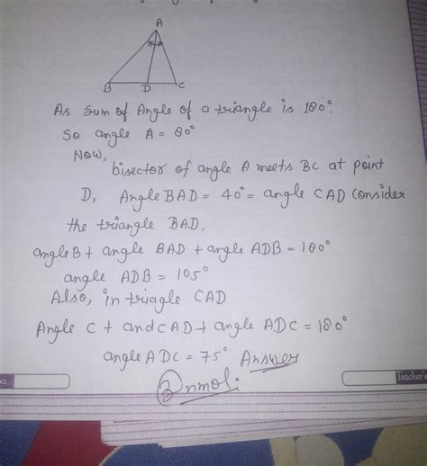 in triangle ABC,angle B=35,angle C=65 and bisector of angle A MEETS BC ...