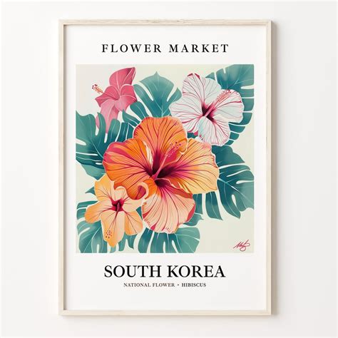 South Korea National Flower Art Print, 1960's Hibiscus Wall Art ...