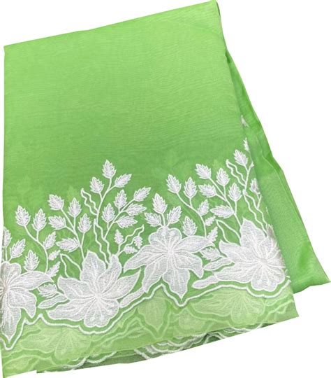 Green Chikankari Embroidered Organza Saree - Luxurionworld