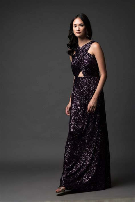 Brinjal Halter Sequin Gown – Pooja Peshoria