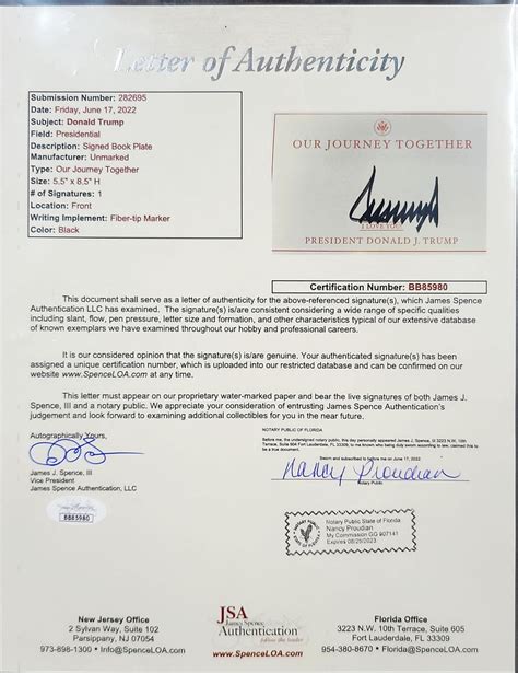 President Donald Trump with JSA Authenticated Signature – Sevyn