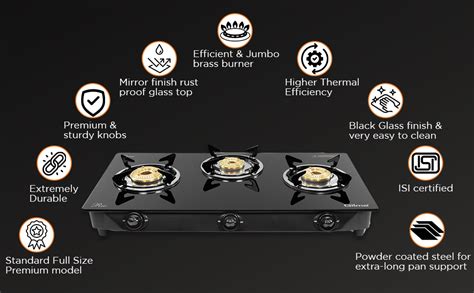 Gilma Rio 3 Burner Full Size Glass Cooktop (Black) Gas Stove | High ...