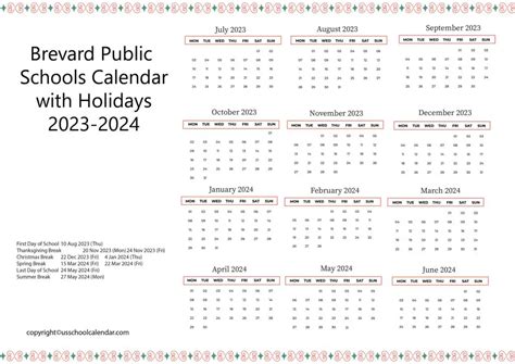 Brevard Public Schools District Calendar - US School Calendar