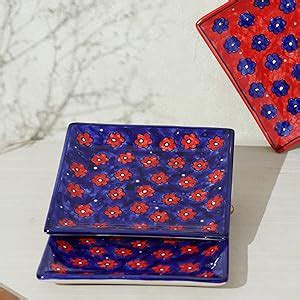 Buy Eyaas Floral Hand Painted Set of 2 Ceramic Square Serving Tray ...