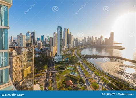 Panama City Skyline at Sunset Interamericana, Avenida Balboa and Cinta ...