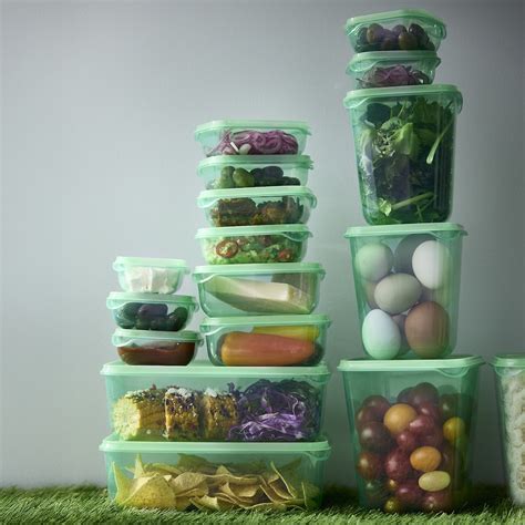 PRUTA food container with lid, set of 17, green - IKEA