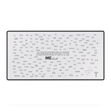 Medical Abbreviations Desk Mat, Physician Assistant Gift, Nursing Student, Medical Office Decor ...