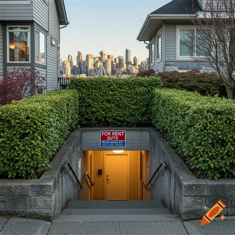 Vancouver house with basement suite entrance and 'For Rent' sign on Craiyon