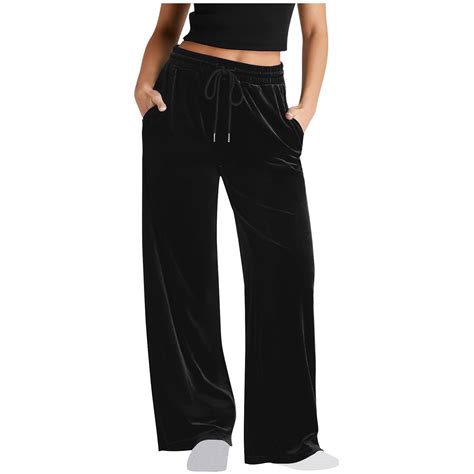 Dvprdro Womens Velvet Pants High Waisted Wide Leg Soft Palazzo Pants ...