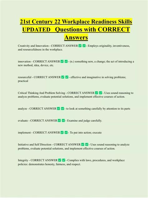 21st Century 22 Workplace Readiness Skills UPDATED Questions with ...