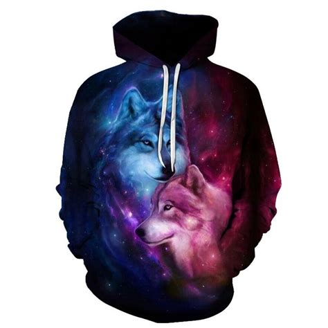 Spring Autumn Space Galaxy Wolf Hoodie Men Women 3D Printed Oversized ...