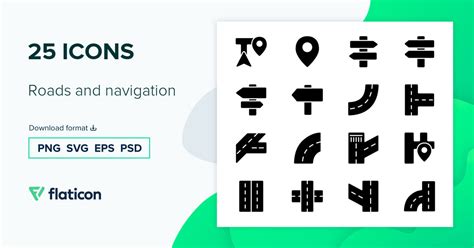Roads and navigation Icon Pack | Black fill | 25 .SVG Icons