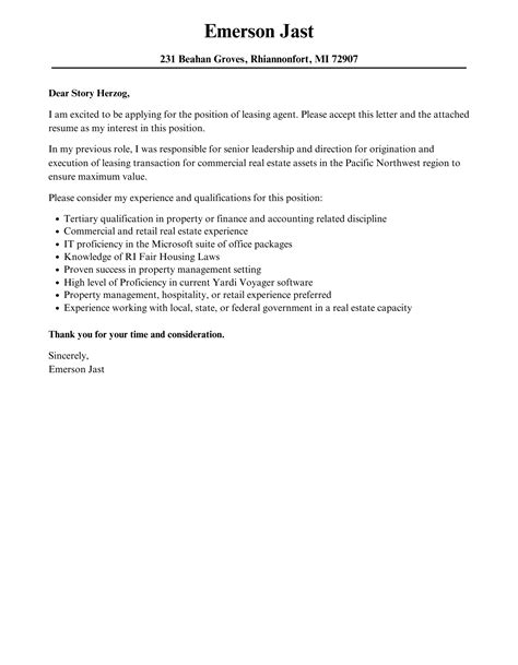 Leasing Agent Cover Letter | Velvet Jobs
