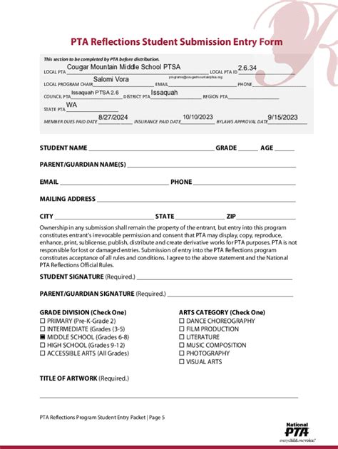 Fillable Online Pta Reflections Program Submission Fax Email Print ...