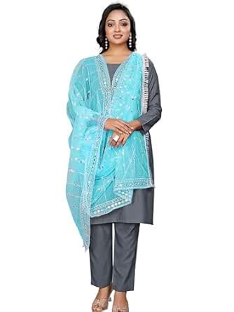 Buy KEMZA Elegant Net Dupatta with Embroidery & Mirror Work | Lace ...