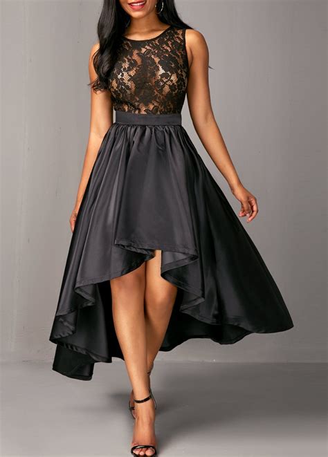 Lace Bodice Sleeveless Black High Low Dress | Black high low dress ...