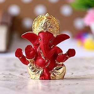 Buy eCraftIndia Gold Plated Red Mukut Ganesha Decorative Showpiece for ...