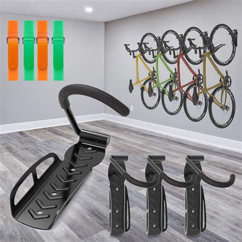 SMALLRT 4 Pack Plastic, Metal, Steel, Rubber Wall Mount Bike Rack, Durable, Lightweight, Holds ...