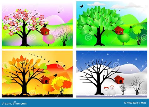 四个季节 向量例证. 插画 包括有 动画片, 房子, 叶子, 迁移, 花卉, 乱画, 五颜六色, 场面, 橙色 - 40634022