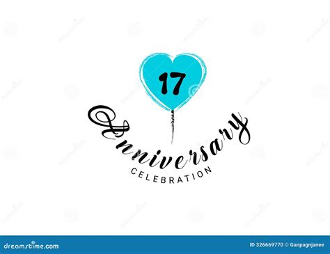 17 Years Anniversary Celebration Logo with Blue Heart Vector, 17 Number ...
