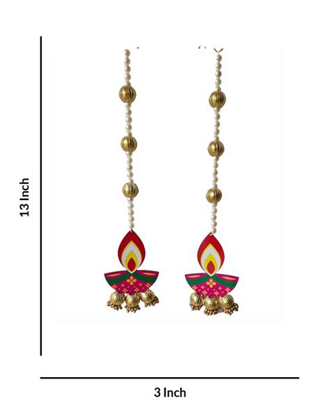 Festive Diya-Themed Beaded Traditional Lotus Wall Hangings, 15 Inch x ...