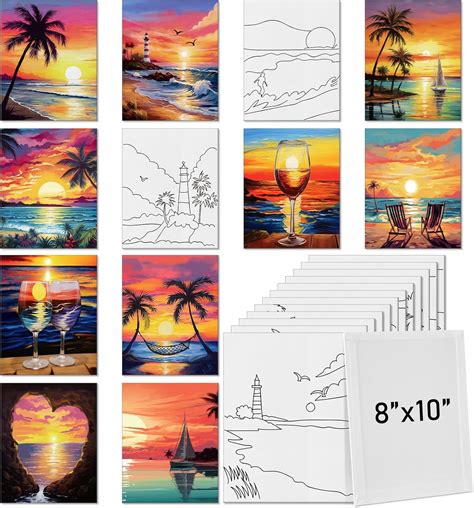 Amazon.com: Tinlade 12 Pcs 7.9 x 9.8 Inch Pre Drawn Canvases for ...