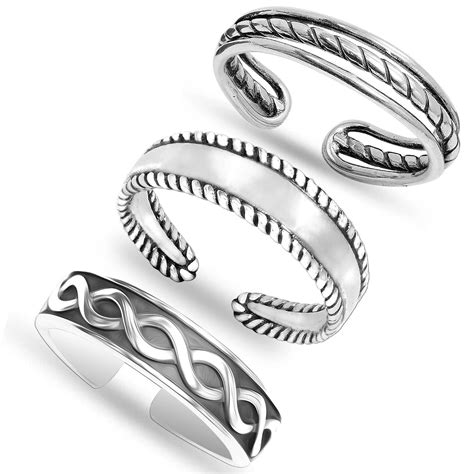 Buy 925 Sterling Silver Set of 3 Pcs Antique Texture Open Adjustable ...