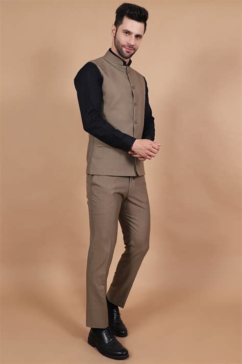 Buy WINTAGE Men's Polyester Cotton Brown Vest and Trouser Set : Brown