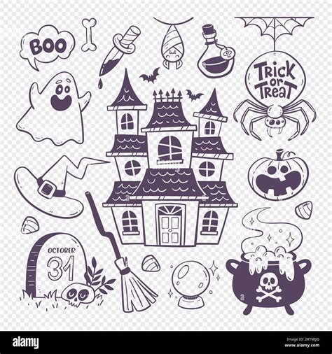 Cute Halloween doodle illustration with 15 isolated hand-drawn cliparts ...