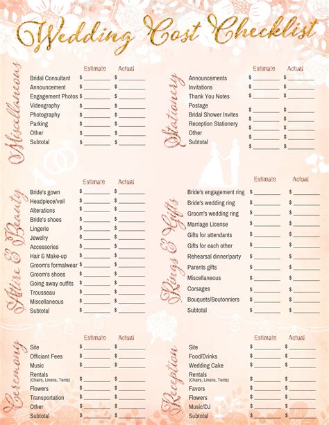 Free Printable Wedding Checklist
