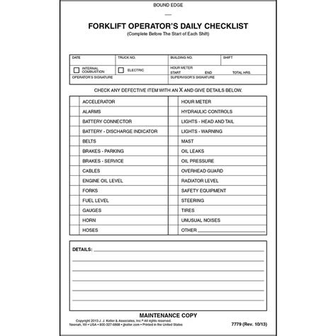 Forklift Operator Daily Checklist 30-pk. - Book Format, 2-Ply ...