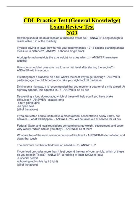 CDL General Knowledge Questions And Answers 2023,CDL Test Flashcards ...