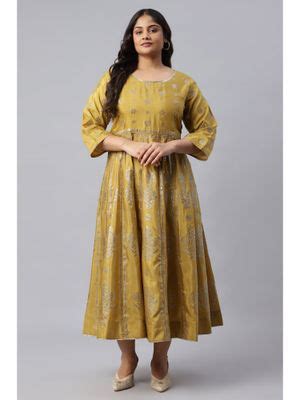 Buy W Plus Size Yellow Panelled Kalidar Ethnic Dress With Sequin Online