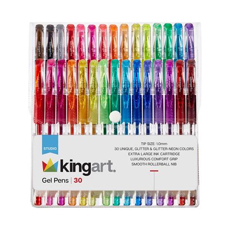 KINGART® Soft Grip Glitter Gel Pens, XL 2.5mm Ink Cartridge, Set of 30 ...