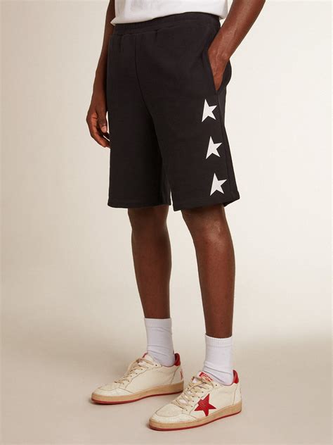 Men’s black Bermuda shorts with contrasting white stars | Golden Goose
